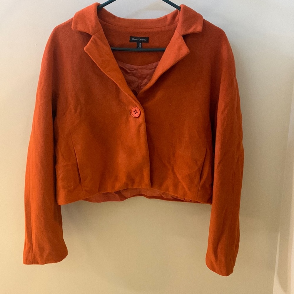 Gloria Gaudette Cropped Orange Blazer with Pockets and Button Size US 12